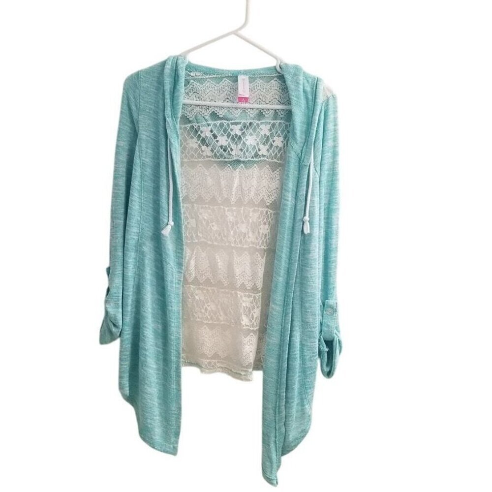 No Boundaries mint and white lace back‎ cardigan, size XL (15-17)